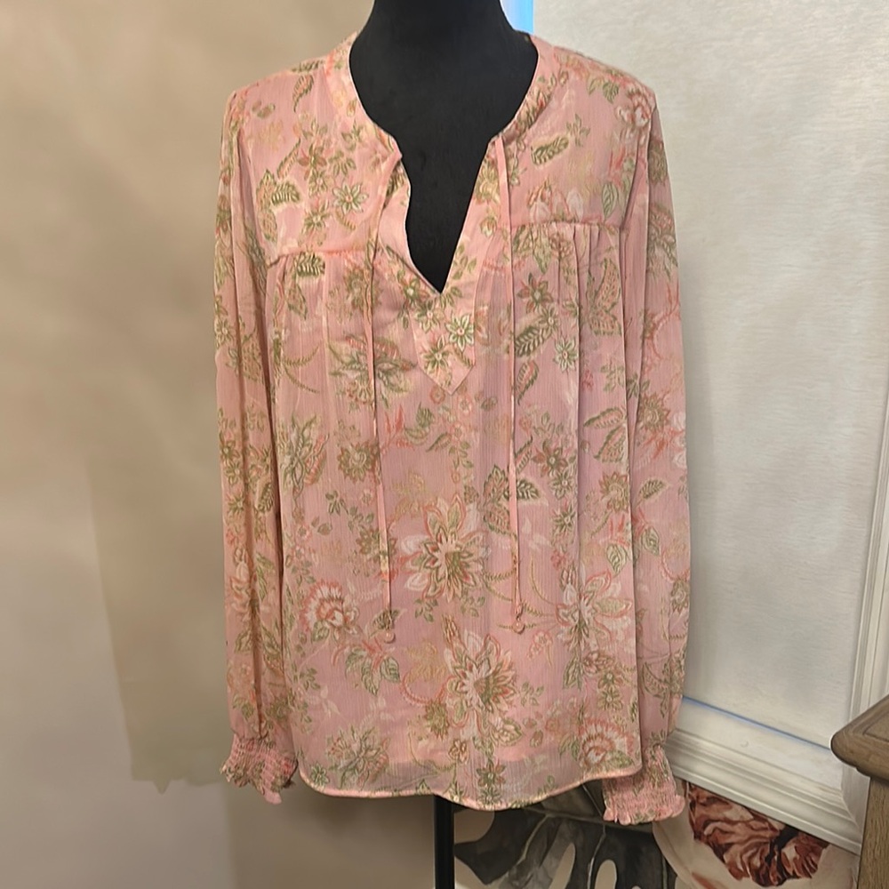 Joie Pink Relaxed Blouse with Mandarin Collar